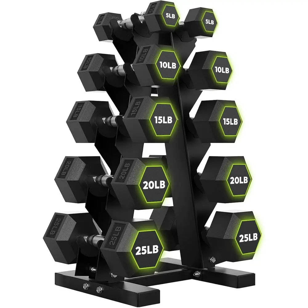 Home Gym Options - A-E 랙이 있는 헥스 덤벨, 100-600lb