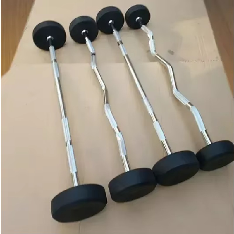 Barbell Curl Bar - 라운드 고무 코팅 컬 고정 바벨
